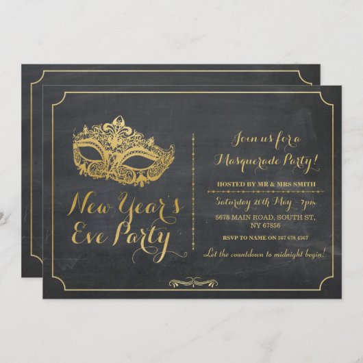 仮面舞踏会の新年年のイブのパーティーのマスクの招待 招待状 (正面/裏面)