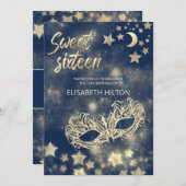 仮面舞踏会の月と星の書道 スイート16 招待状 (正面/裏面)