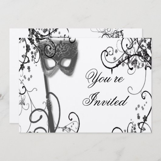 仮面舞踏会の神秘性BWの招待状 招待状 (正面/裏面)