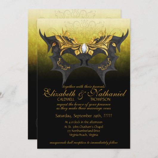 仮面舞踏会の結婚式招待状 招待状 (正面/裏面)