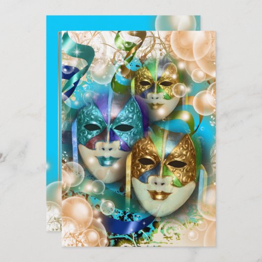 仮面舞踏会の誕生日によって覆われるテーマは個人化なります 招待状 (正面/裏面)