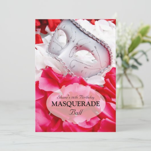仮面舞踏会の誕生日の球の衣裳のパーティの招待状 招待状 (スタンド正面)