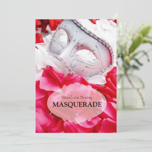 仮面舞踏会の誕生日の球の衣裳のパーティの招待状 招待状 (スタンド正面)