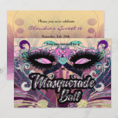 仮面舞踏会 カラフル まつげ マスク 招待状 (正面/裏面)