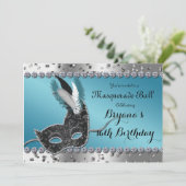 仮面舞踏会 シルバーとブルーのパーティー招待状 招待状 (スタンド正面)