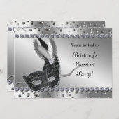 仮面舞踏会 シルバー＆ブラックマスクパーティー招待状 招待状 (正面/裏面)