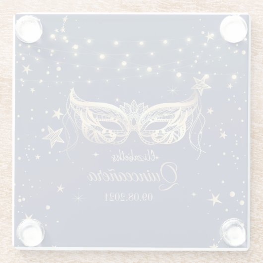 仮面舞踏会、ネイビーブルーの星たち  15歳の誕生日パーティー   ガラスコースター (裏面)