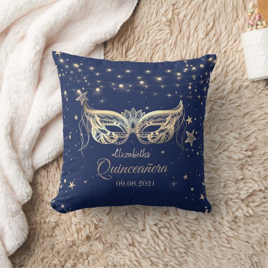 仮面舞踏会、ネイビーブルーの星たち  15歳の誕生日パーティー   クッション (ブランケット)