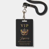 仮面舞踏会 ブラックゴールド VIP 招待状 バッジ (正面（ネックストラップ付）)