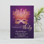 仮面舞踏会、マスク パープル 30歳の誕生日 招待状 (スタンド正面)