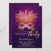 仮面舞踏会、マスク パープル 30歳の誕生日 招待状 (正面/裏面)