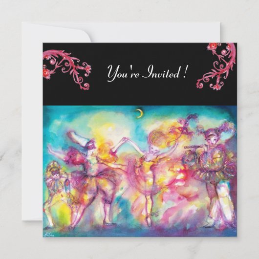 仮面舞踏会 赤い花飾り 招待状 (正面)