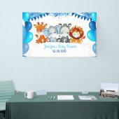 仮面象の動物たち、少年がベビーシャワーを浴びる 横断幕 (トレードショー)