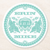 仲の良い恋人同士のティール（緑がかった色） 4"ペーパーコースター ラウンドペーパーコースター (正面)