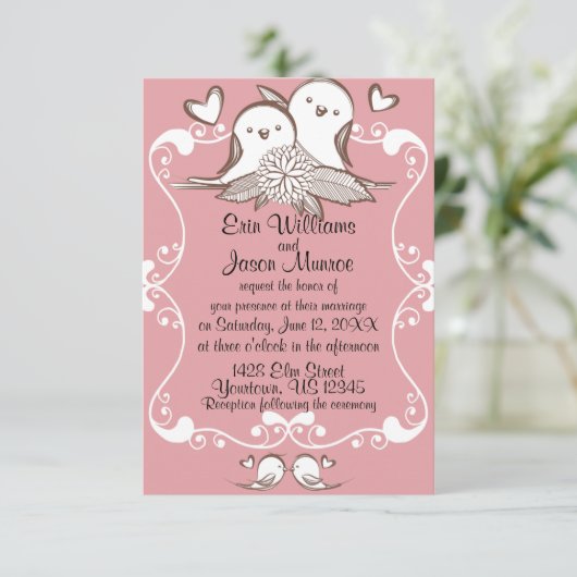 仲の良い恋人同士のピンクの結婚式招待状 招待状 (スタンド正面)
