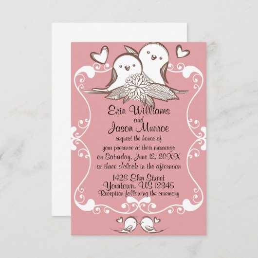 仲の良い恋人同士のピンクの結婚式招待状 招待状 (正面/裏面)