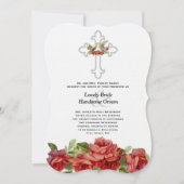 仲の良い恋人同士の赤いバラのキリスト教の結婚式 招待状 (正面)