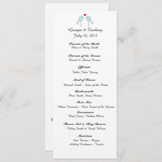 "仲の良い恋人同士"の結婚式プログラム プログラム (正面/裏面)