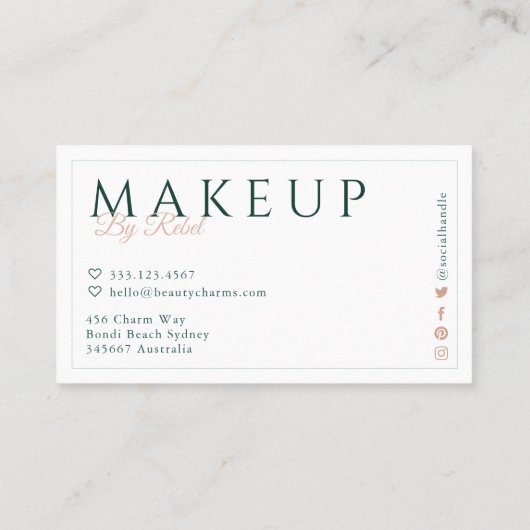 仲直り |美しいチャームグリーン&ピンクメイクアップロゴ 名刺 (裏面)