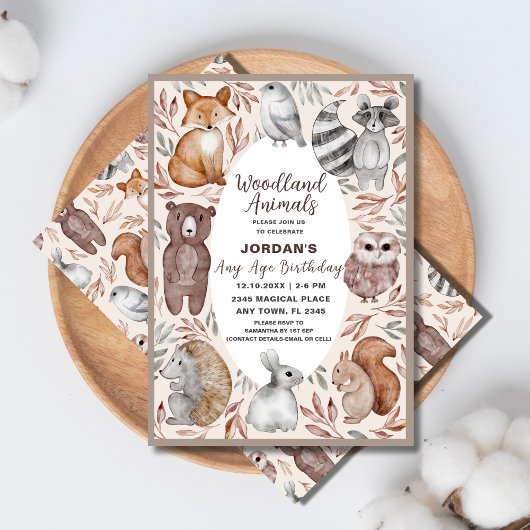 任意お洒落の年齢のウッドランド動物の誕生日パーティー 招待状