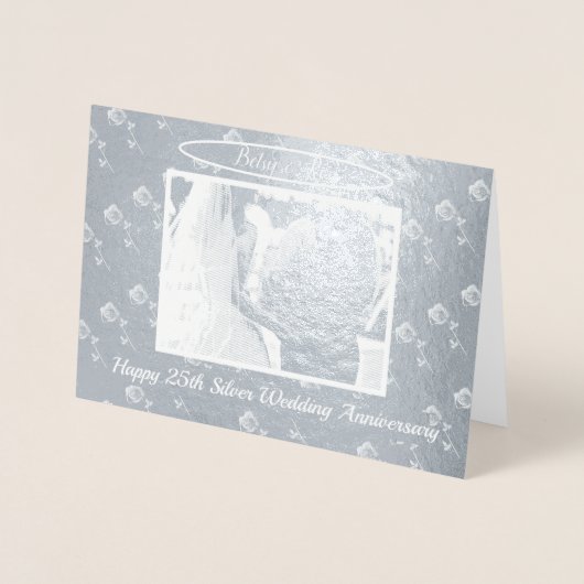 任意のアニバーサリーシルバーバラフォトフレーム空白の 箔カード (正面)