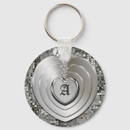 任意のイニシャルシルバーハートキーチェーン キーホルダー