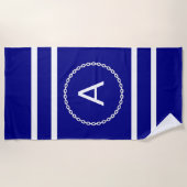 任意のイニシャル文字、青の白い鎖円 ビーチタオル (正面)