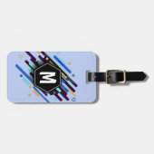 任意のイニシャル、青絵を描ストライプ値 ラゲッジタグ (正面横)