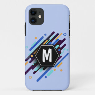 任意のイニシャル、青絵を描ストライプ値 iPhone 11 ケース
