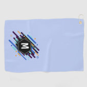 任意のイニシャル、黒い青の絵を描ストライプ ゴルフタオル (横)