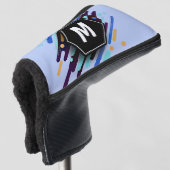 任意のイニシャル、黒い青の絵を描ストライプ ゴルフヘッドカバー (3/4 正面)