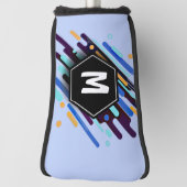 任意のイニシャル、黒い青の絵を描ストライプ ゴルフヘッドカバー (回転90)