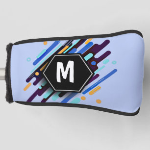 任意のイニシャル、黒い青の絵を描ストライプ ゴルフヘッドカバー