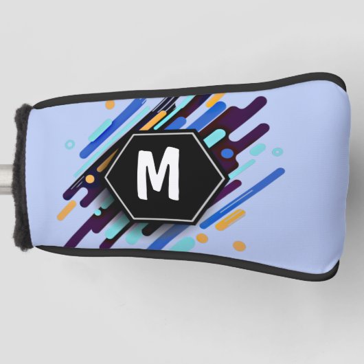 任意のイニシャル、黒い青の絵を描ストライプ ゴルフヘッドカバー (正面)