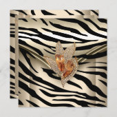 任意のイベントエレガントゼブラカラメルクリームブラック金ゴールド 招待状 (正面/裏面)