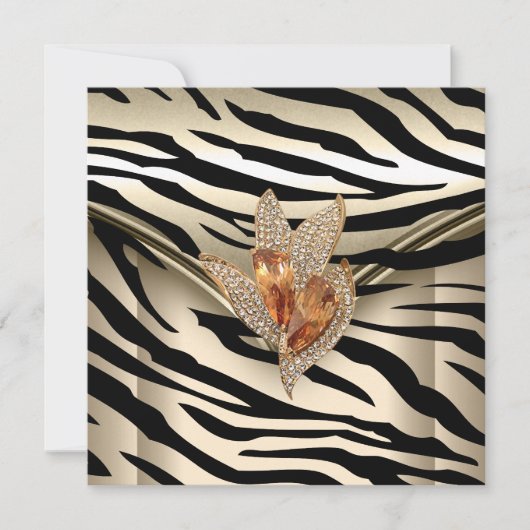 任意のイベントエレガントゼブラカラメルクリームブラック金ゴールド 招待状 (正面)