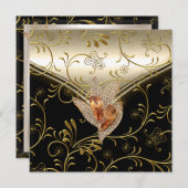 任意のイベントエレガントダマスクカラメルクリームベージュ金ゴールド 招待状 (正面/裏面)