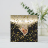 任意のイベントエレガントダマスクカラメルクリームベージュ金ゴールド 招待状 (スタンド正面)