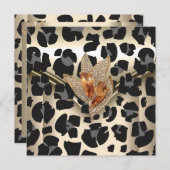 任意のイベントエレガント動物キャラメルクリームブラック金ゴールド 招待状 (正面/裏面)