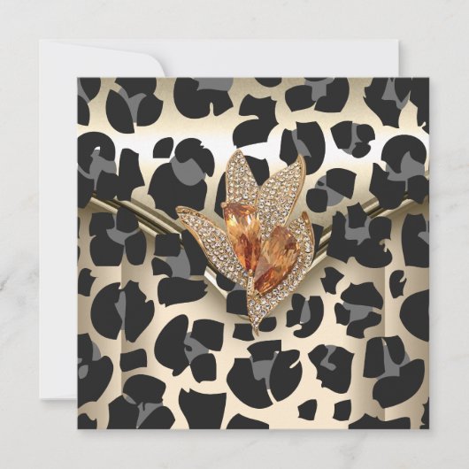 任意のイベントエレガント動物キャラメルクリームブラック金ゴールド 招待状 (正面)