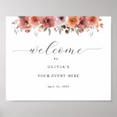 任意のイベントバラ金ゴールド赤面ピンクフローラウェルカムサイン ポスター (正面)