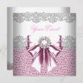 任意のイベントピンクダイヤモンドレースピンクパーティー 招待状 (正面/裏面)