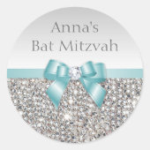 任意のイベントフェイクシルバーシークンズティール（緑がかった色）ボーダイヤモンド ラウンドシール (正面)