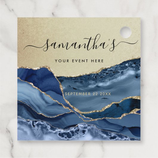 任意のイベント、エレガント金ゴールド、およびBlue Agateメッセージカード フェイバータグ (裏面)