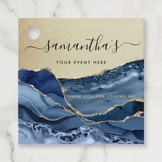 任意のイベント、エレガント金ゴールド、およびBlue Agateメッセージカード フェイバータグ (正面)