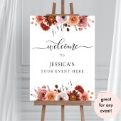 任意のイベント、ブルゴーニュ、および赤面フローラウェルカムサイン ポスター