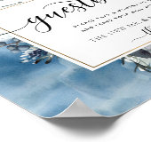 任意のイベント、ブルーウォーター色&フローラゲストブックサイン ポスター (角)