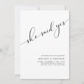 任意のイベント | 彼女は言ったYesシンプル婚約パーティ 招待状 (正面)