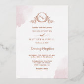 任意のイベント、金箔ダスティーエレガントバラモノグラム 箔招待状 (正面)