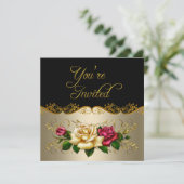 任意のエレガントイベントパーティーコーヒー金ゴールドレッドローズ 招待状 (スタンド正面)